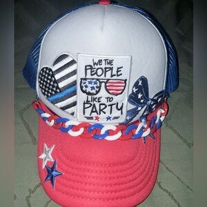 We the people. Red white and blue Trucker Hat with Embroidered Patch
